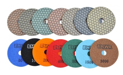 Алмазные гибкие шлифовальные круги EHWA Hexagonal Pads 7-STEP №1500 D100 Алмазные гибкие шлифовальные круги EHWA Hexagonal Pads 7-STEP №1500 D100